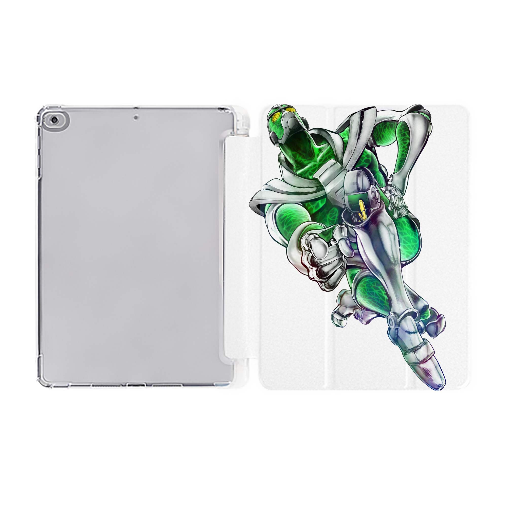 （画像用） ジョジョの奇妙な冒険 花京院 典明（かきょういん のりあき） JoJo's Bizarre Adventure Kakyoin Noriaki IPad ケース ペン収納付き 三つ折りスタンド PUレザー×シリコン 対応機種9.5/10.5/10.9インチ